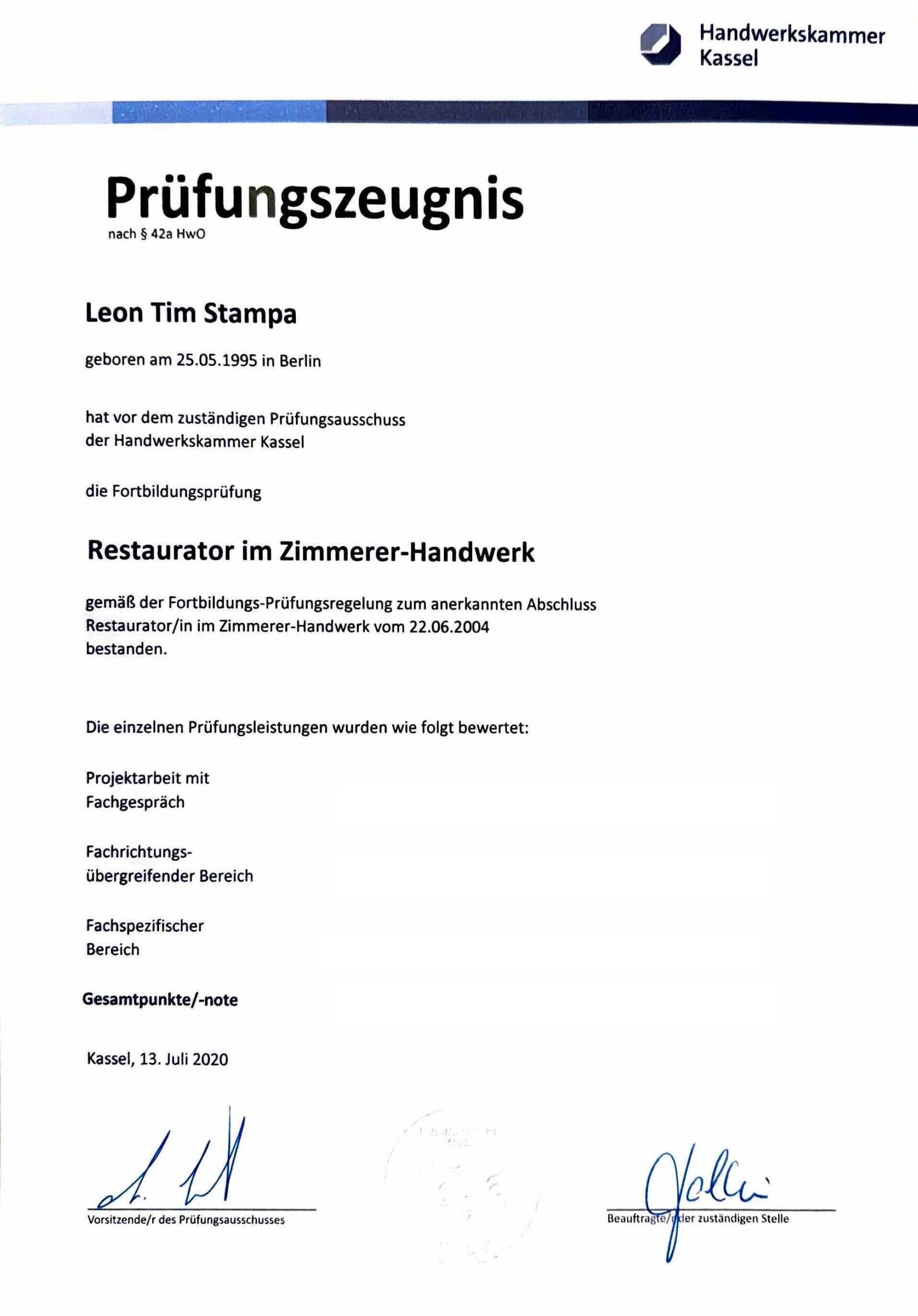 Restauratoren-Zeugnis
